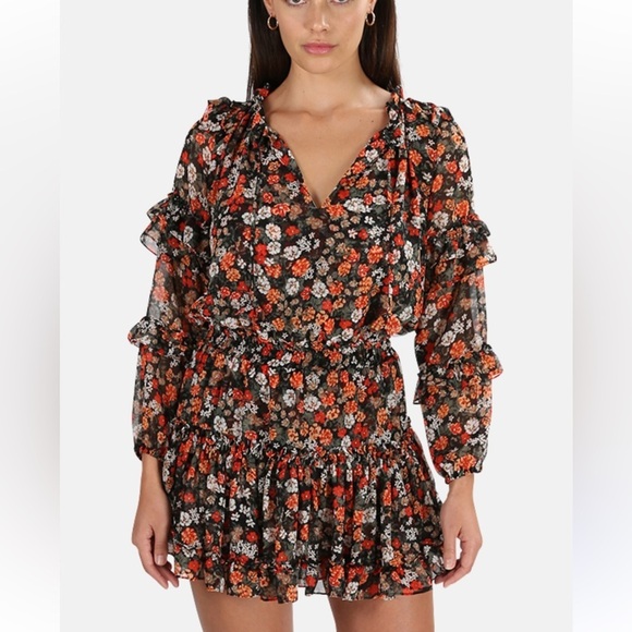 MISA Los Angeles Rizou floral long sleeve ruffle dress - Picture 1 of 9